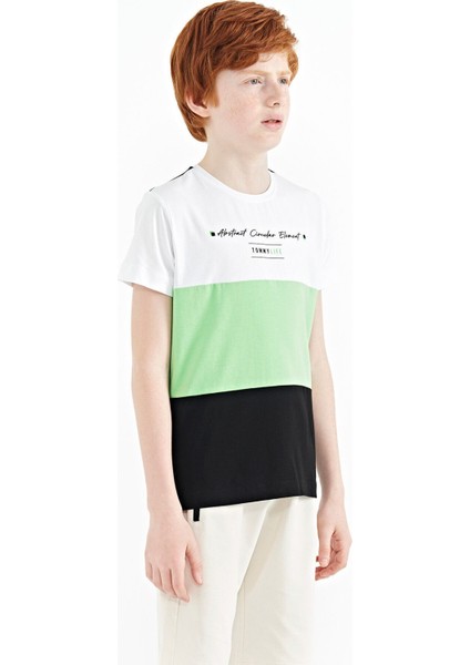 Siyah Renk Bloklu O Yaka Baskı Detaylı Standart Kalıp Erkek Çocuk T-Shirt - 11135