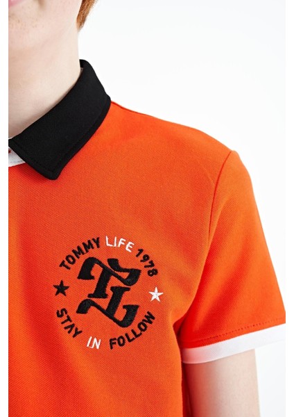 Tommy Life Portakal Kol Gögüs Nakış Detaylı Standart Kalıp Polo Yaka Erkek Çocuk T-Shirt - 11086