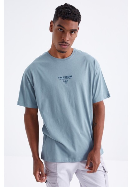 Tommy Life Mint Yeşili Sırt Baskılı O Yaka Erkek Oversize T-Shirt - 88091