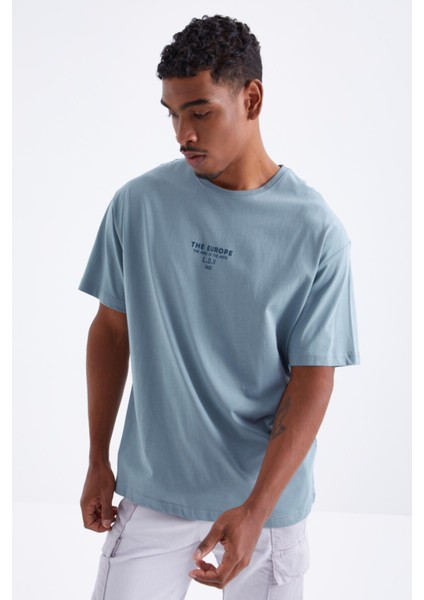 Tommy Life Mint Yeşili Sırt Baskılı O Yaka Erkek Oversize T-Shirt - 88091