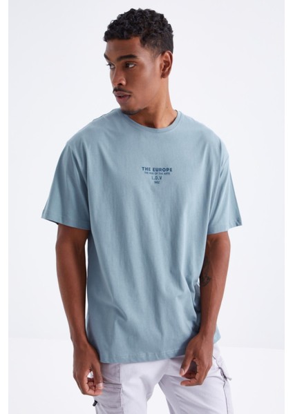 Tommy Life Mint Yeşili Sırt Baskılı O Yaka Erkek Oversize T-Shirt - 88091