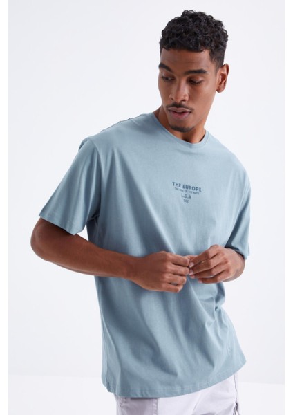 Tommy Life Mint Yeşili Sırt Baskılı O Yaka Erkek Oversize T-Shirt - 88091