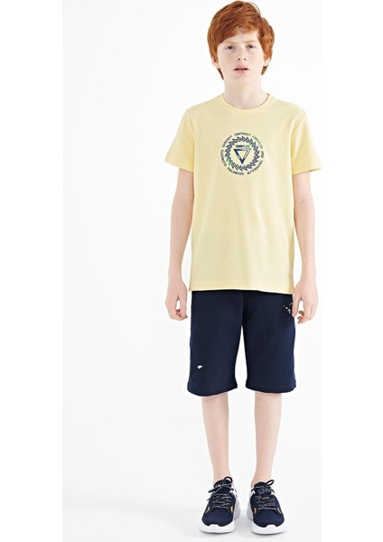 Sarı Nakış İşleme Detaylı O Yaka Standart Kalıp Erkek Çocuk T-Shirt - 11115