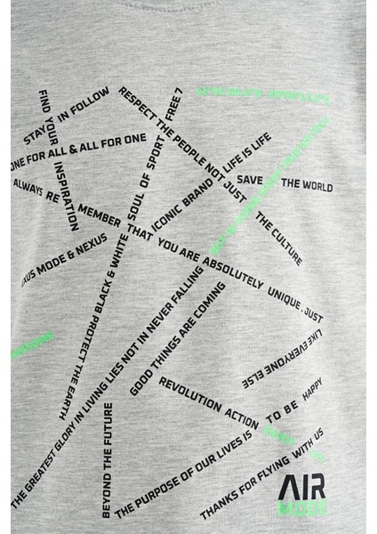 Tommy Life Gri Melanj Minimal Yazı Baskılı Standart Kalıp O Yaka Erkek Çocuk T-Shirt - 11132