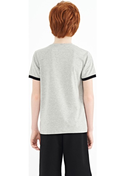 Tommy Life Gri Melanj Minimal Yazı Baskılı Standart Kalıp O Yaka Erkek Çocuk T-Shirt - 11132