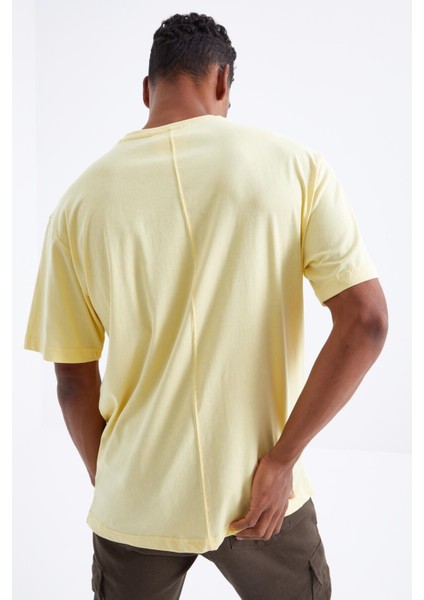 Sarı Air Baskılı O Yaka Erkek Oversize T-Shirt - 88097