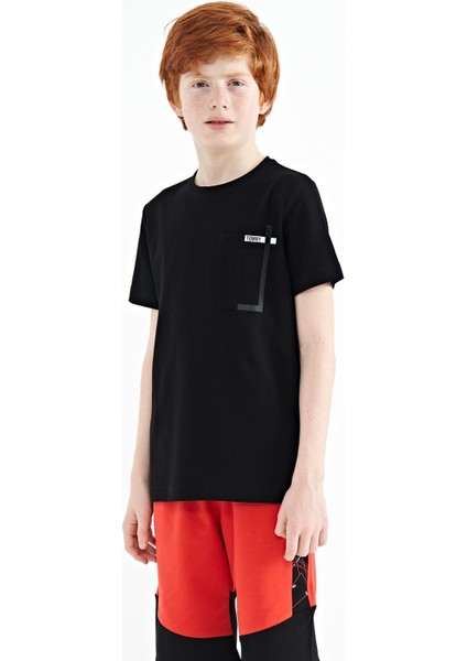 Siyah Cep Detaylı O Yaka Standart Kalıp Erkek Çocuk T-Shirt - 11120