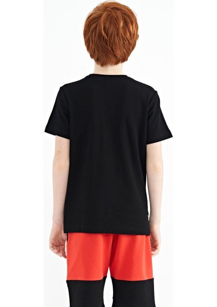 Siyah Cep Detaylı O Yaka Standart Kalıp Erkek Çocuk T-Shirt - 11120