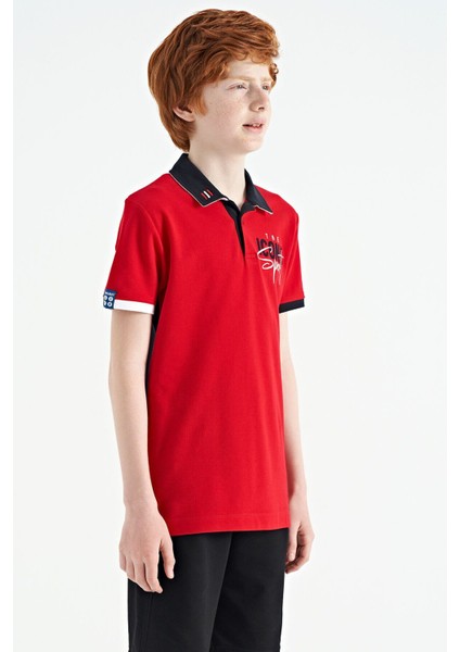 Tommy Life Kırmızı Yaka Gögüs Nakış Detaylı Standart Kalıp Polo Yaka Erkek Çocuk T-Shirt - 11139