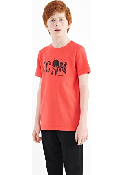 Coral Ön Yazı Nakışlı O Yaka Standart Kalıp Erkek Çocuk T-Shirt - 11118