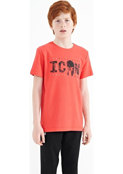 Coral Ön Yazı Nakışlı O Yaka Standart Kalıp Erkek Çocuk T-Shirt - 11118