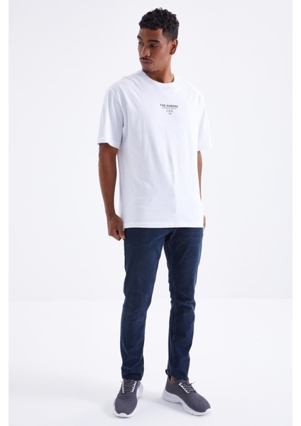 Beyaz Sırt Baskılı O Yaka Erkek Oversize T-shirt - 88091