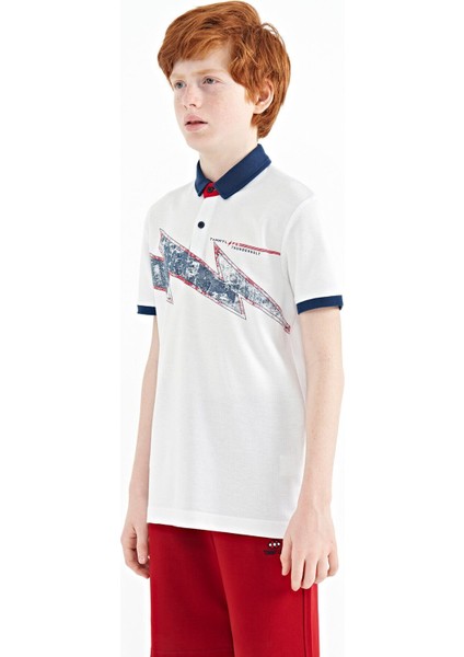 Beyaz Baskı Detaylı Standart Kalıp Polo Yaka Erkek Çocuk T-Shirt - 11154 fırsatları