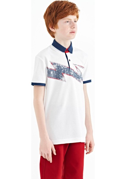 Beyaz Baskı Detaylı Standart Kalıp Polo Yaka Erkek Çocuk T-Shirt - 11154 indirimleri