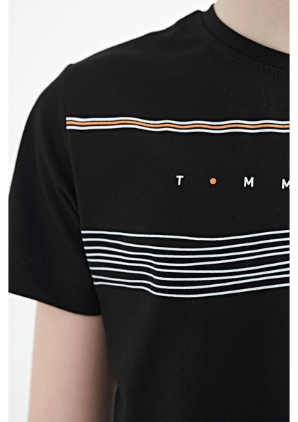 Siyah Baskı Detaylı Standart Kalıp O Yaka Erkek Çocuk T-Shirt - 11133 indirimleri