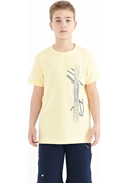 Sarı Yazı Baskılı O Yaka Standart Kalıp Erkek Çocuk T-Shirt - 11119 modelleri