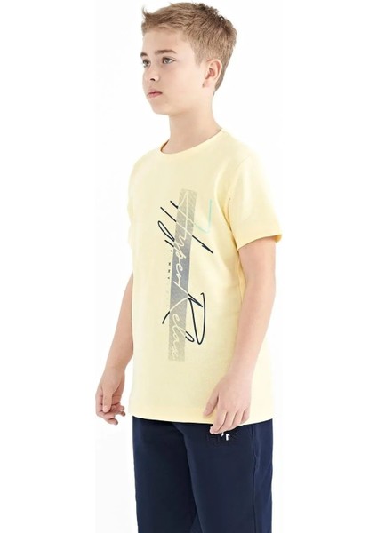 Sarı Yazı Baskılı O Yaka Standart Kalıp Erkek Çocuk T-Shirt - 11119 indirimleri