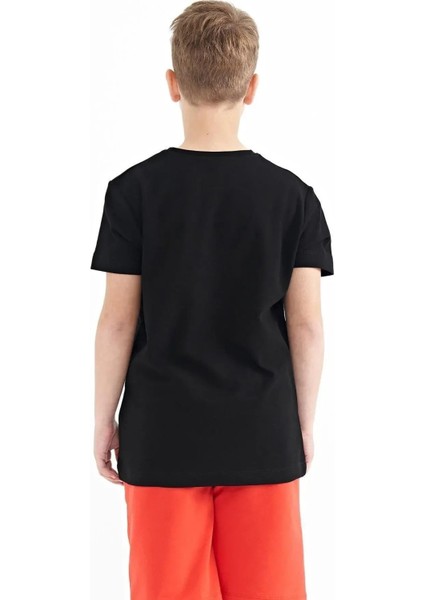 Siyah Yazı Baskılı O Yaka Standart Kalıp Erkek Çocuk T-Shirt - 11119