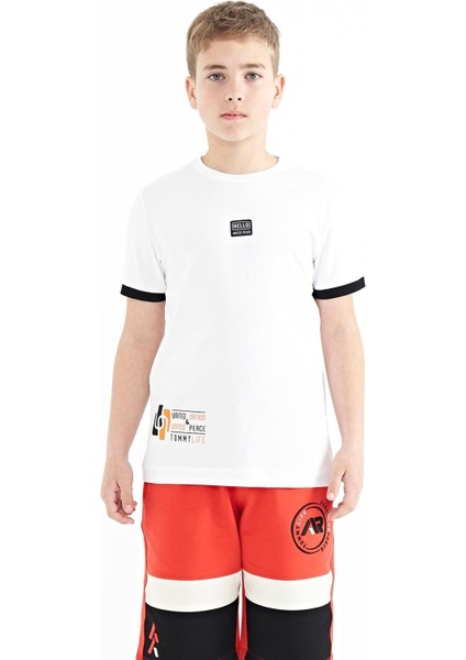 Beyaz Baskılı Standart Kalıp O Yaka Erkek Çocuk T-Shirt - 11097