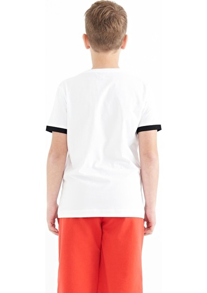 Beyaz Baskılı Standart Kalıp O Yaka Erkek Çocuk T-Shirt - 11097