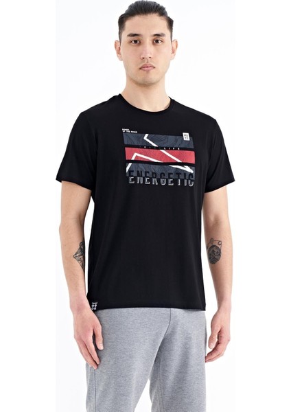 Siyah Yazı Baskılı O Yaka Standart Kalıp Erkek T-shirt - 88201
