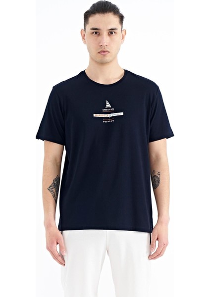 Lacivert Baskılı O Yaka Standart Kalıp Erkek T-shirt - 88212