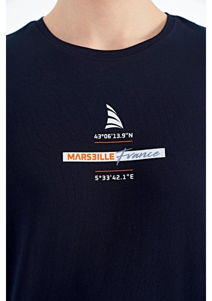Lacivert Baskılı O Yaka Standart Kalıp Erkek T-shirt - 88212
