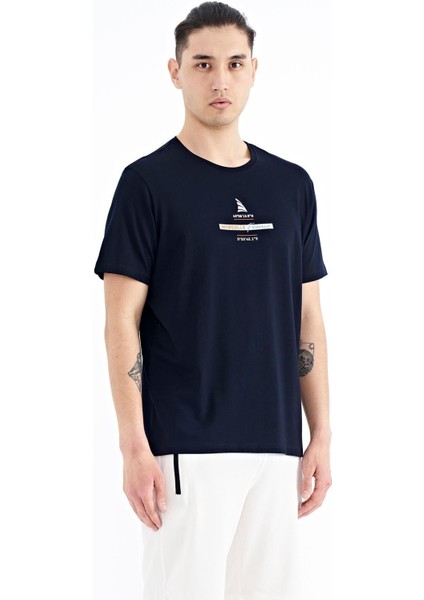 Lacivert Baskılı O Yaka Standart Kalıp Erkek T-shirt - 88212
