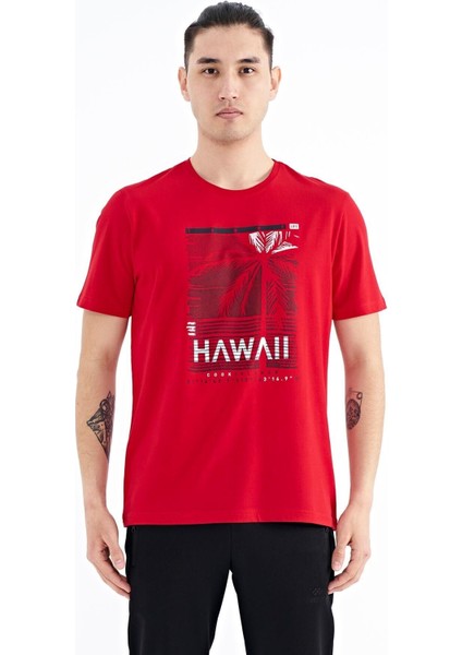 Kırmızı Slogan Baskılı O Yaka Standart Kalıp Erkek T-shirt - 88190