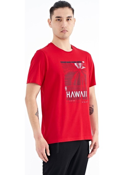 Kırmızı Slogan Baskılı O Yaka Standart Kalıp Erkek T-shirt - 88190