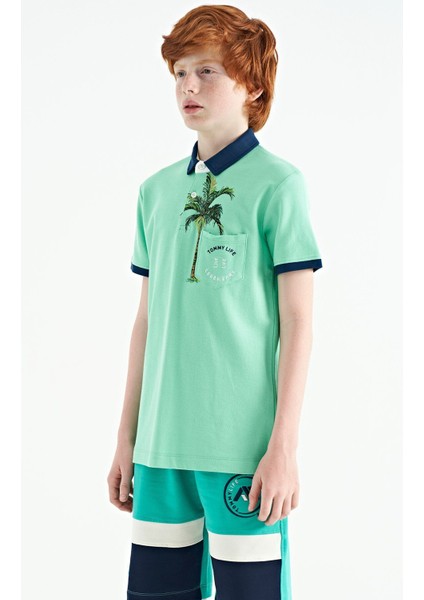 Su Yeşili Baskılı Cep Detaylı Standart Kalıp Polo Yaka Erkek Çocuk T-Shirt - 11144 fiyatları