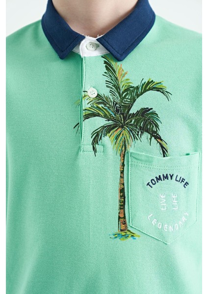 Su Yeşili Baskılı Cep Detaylı Standart Kalıp Polo Yaka Erkek Çocuk T-Shirt - 11144 modelleri