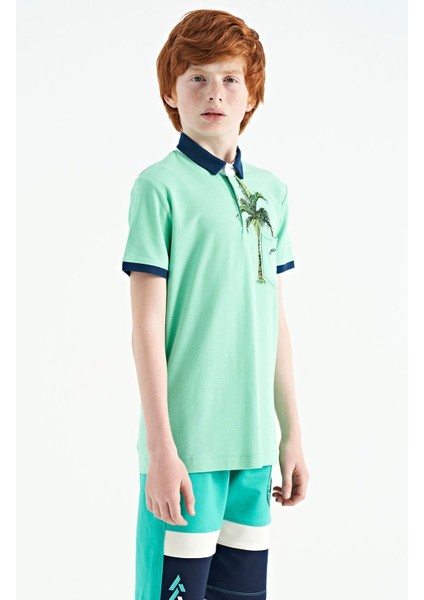 Su Yeşili Baskılı Cep Detaylı Standart Kalıp Polo Yaka Erkek Çocuk T-Shirt - 11144 fırsatları
