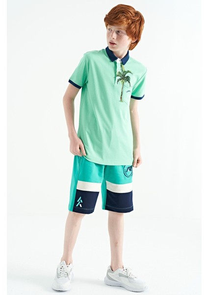 Su Yeşili Baskılı Cep Detaylı Standart Kalıp Polo Yaka Erkek Çocuk T-Shirt - 11144 indirimleri