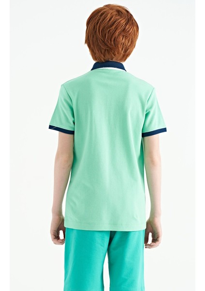 Su Yeşili Baskılı Cep Detaylı Standart Kalıp Polo Yaka Erkek Çocuk T-Shirt - 11144