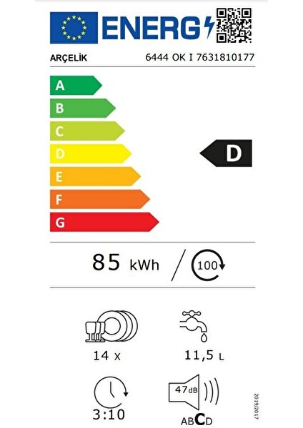 6444 Ok E Enerji Sınıfı 4 Programlı Bulaşık Makinesi Inoks