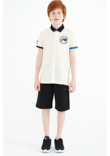 Ekru Kol Ucu Renkli Logo Nakışlı Standart Kalıp Polo Yaka Erkek Çocuk T-Shirt - 11138 fiyatları