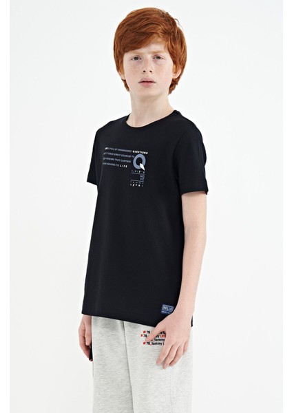 Lacivert Baskı Detaylı O Yaka Standart Kalıp Erkek Çocuk T-Shirt - 11145
