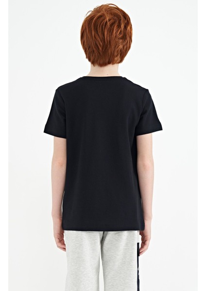 Lacivert Baskı Detaylı O Yaka Standart Kalıp Erkek Çocuk T-Shirt - 11145