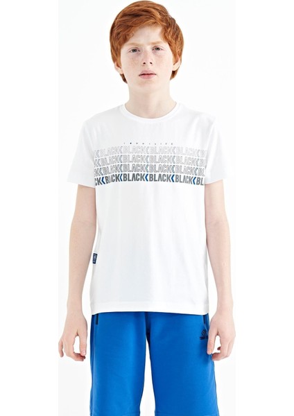 Beyaz Yazı Baskılı O Yaka Standart Kalıp Erkek Çocuk T-Shirt - 11149