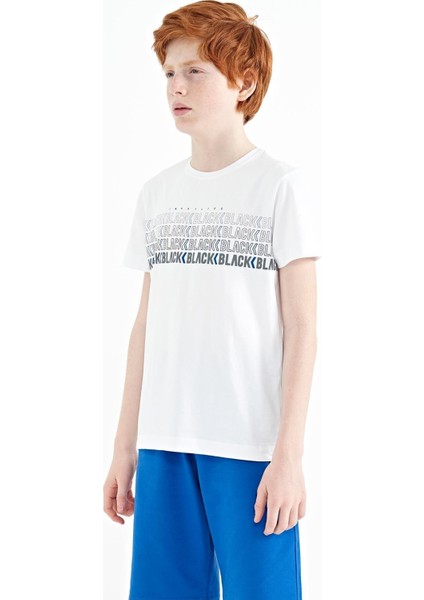 Beyaz Yazı Baskılı O Yaka Standart Kalıp Erkek Çocuk T-Shirt - 11149
