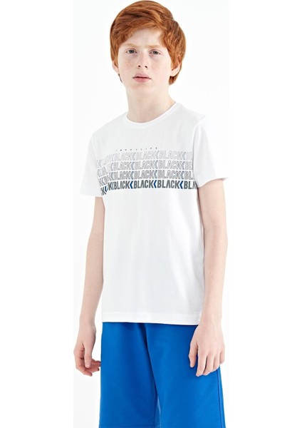Beyaz Yazı Baskılı O Yaka Standart Kalıp Erkek Çocuk T-Shirt - 11149