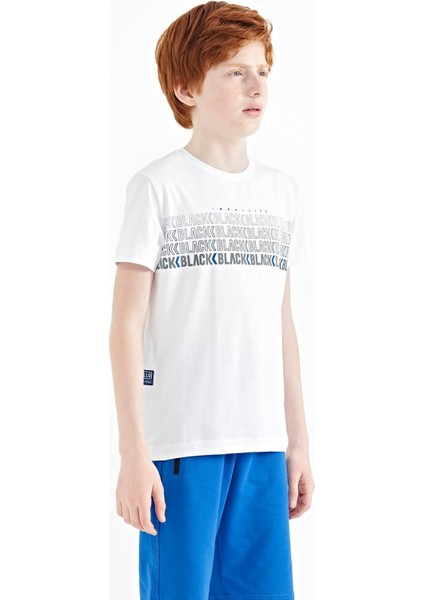 Beyaz Yazı Baskılı O Yaka Standart Kalıp Erkek Çocuk T-Shirt - 11149