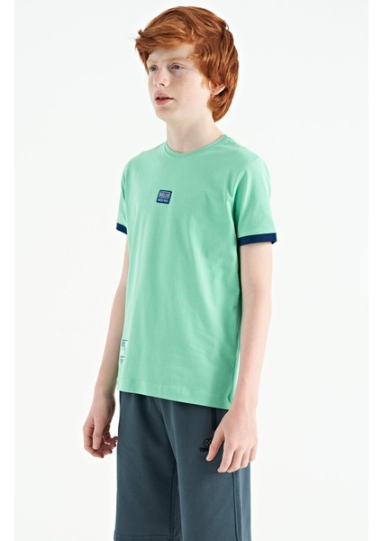 Su Yeşili Baskılı Standart Kalıp O Yaka Erkek Çocuk T-Shirt - 11097