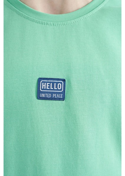 Su Yeşili Baskılı Standart Kalıp O Yaka Erkek Çocuk T-Shirt - 11097