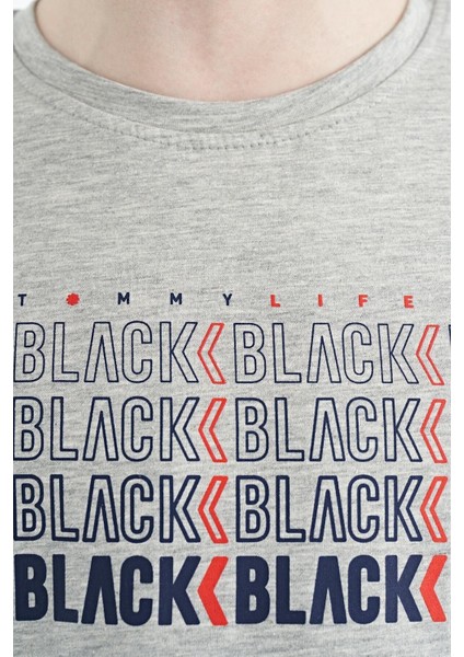 Gri Melanj Yazı Baskılı O Yaka Standart Kalıp Erkek Çocuk T-Shirt - 11149 fırsatları