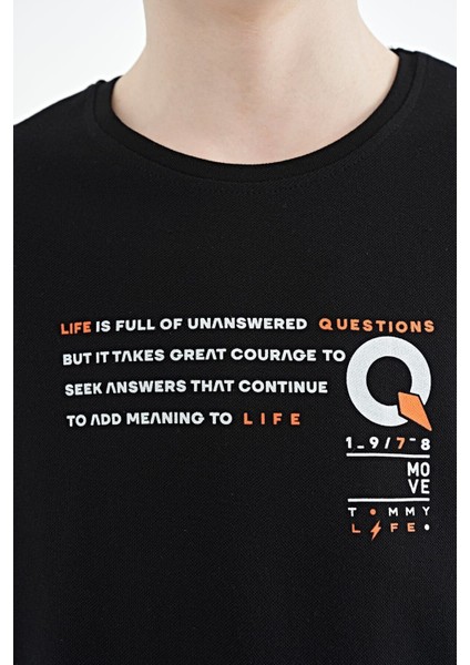 Siyah Baskı Detaylı O Yaka Standart Kalıp Erkek Çocuk T-Shirt - 11145