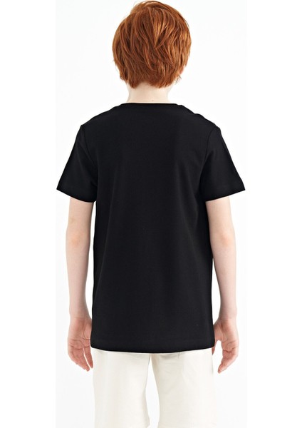 Siyah Baskı Detaylı O Yaka Standart Kalıp Erkek Çocuk T-Shirt - 11145