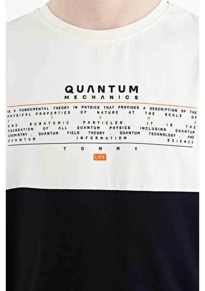 Lacivert Yazı Baskılı Renk Bloklu Standart Kalıp O Yaka Erkek Çocuk T-Shirt - 11134
