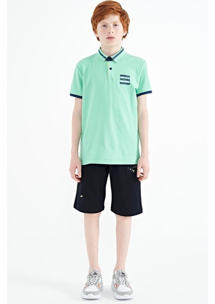 Su Yeşili Yakası Renk Bloklu Baskı Detaylı Standart Kalıp Erkek Çocuk T-Shirt - 11111 fiyatları